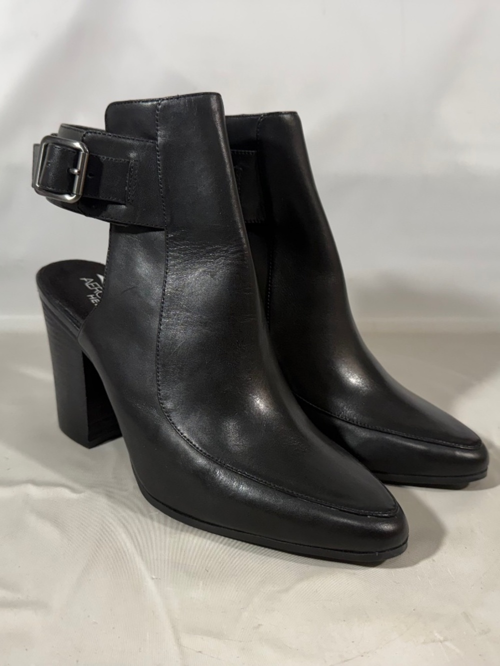Aerosoles Black Leather Squared Up Buckle Slingback Bootie High Heels Size 9M